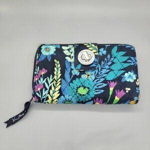 Vera Bradley RFID Turnlock Zip Around Wallet in Midnight Blues Floral